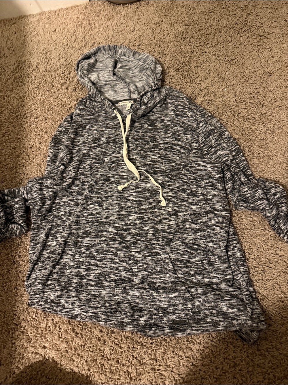 Express Women's Gray Marled Hooded Sweatshirt